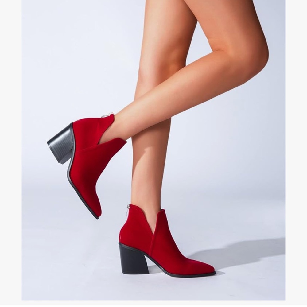NEW- Elegant Red Women's Ankle Boots - Picture 3 of 4
